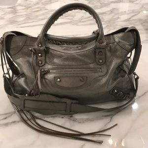 Balenciaga metallic silver classic city purse
